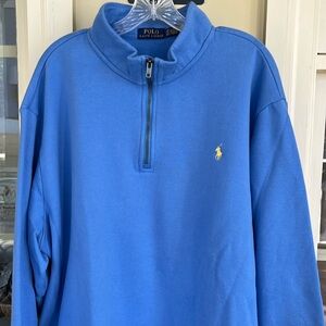 Polo Ralph Lauren mens quarter zip pullover blue w yellow logo 3XB w pockets!